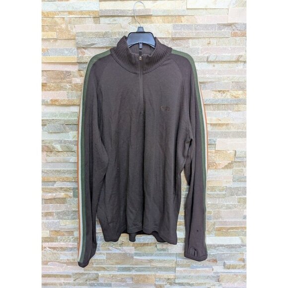 Icebreaker Sport Merino Wool Mens XL 1/4 Zip Pullover Sweater Top Brown Striped - Picture 1 of 10